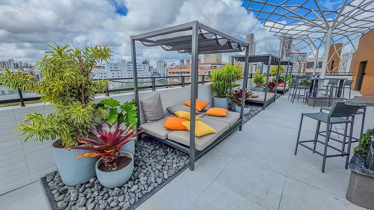 Flat pé na área com jacuzzi na praia do bessa